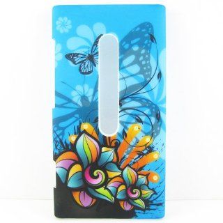 BLUE BUTTERFLY HARD RUBBER BACK CASE COVER SKIN Protective FOR NOKIA LUMIA 800 Cell Phones & Accessories