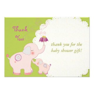Baby Shower Thank You Flat Cards Pink Elephants Invite