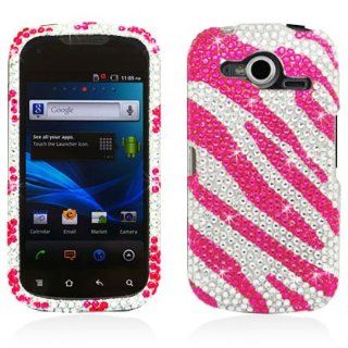 Aimo PNP9070PCLDI686 Dazzling Diamond Bling Case for Pantech Burst P9070   Retail Packaging   Zebra Hot Pink/White Cell Phones & Accessories
