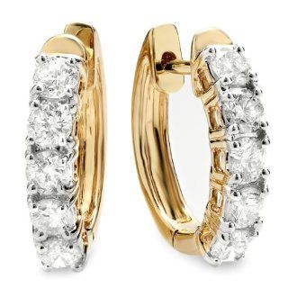 1.00 Carat (ctw) 14K Yellow Gold Round White Diamond Ladies Huggies Hoop Earrings 1 CT Jewelry