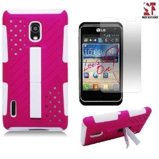 [SlickGears] White / Hot Pink Heavy Duty Impact Armor Type V Kickstand Case for LG Optimus F7 US780 (Boost, US Cellular) + FREE Premium Screen Protector Cell Phones & Accessories