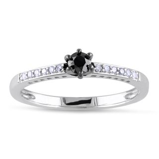 Sterling Silver 1/4ct TDW Black and White Round cut Diamond Ring (H I, I2 I3) Diamond Rings