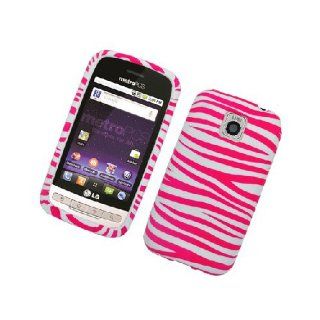 LG Optimus M MS690 C LW690 Pink White Zebra Stripe Flex Cover Case Cell Phones & Accessories