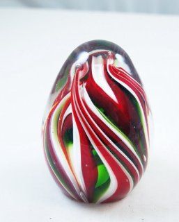 Murano Design Christmas Candy Cane Spiral Striped Egg Paperweight PW 690   Sports Fan Paper Weights