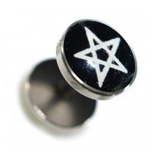 Fake Earlobe Plug in 316L Surgical Steel w/ White Pentacle Logo   Body Piercing & Jewelry by VOTREPIERCING   Size 1.2mm/16G   Length 06mm   Balls 08mm Jewelry