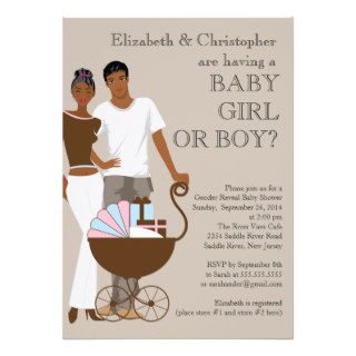 African American Couple Gender Reveal Baby Shower Personalized Invites