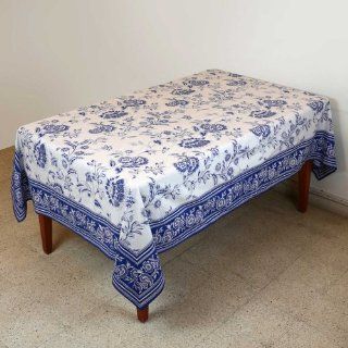 Spring Tablecloth Rectangular 60 X 90 Table Decor Floral Cotton   Blue Table Runner