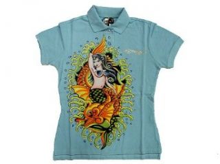 New Ed Hardy Women's Short Sleeve S/S Polo Shirt   Mermaid