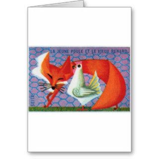 The Young Hen and The Old Fox Matchbox Label Greeting Cards