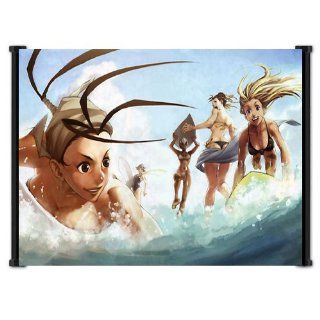 Street Fighter Anime Game Girls at the Beach Featuring Cammy, Ibuki, Chun Li Wall Scroll Poster (25"x16") Inches  Prints  