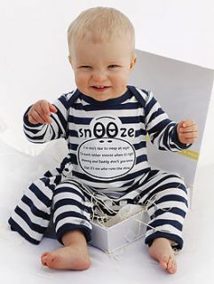 'snooze' striped romper suit and hat gift set by read my rhyme