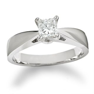 CTW. Princess Cut Diamond Solitaire Crown Ring in 14K White Gold