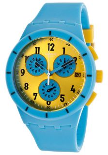 Swatch SUSS400  Watches,Womens Originals Chronograph Gold Tone Dial Turquoise Silicone, Chronograph Swatch Quartz Watches