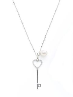 Pearl & CZ Key Pendant Necklace by Tara Pearls Essentials