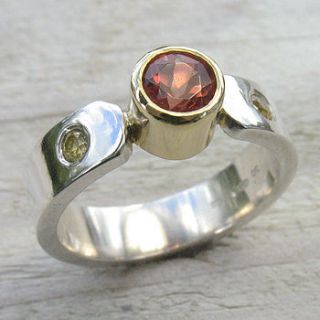 sunstone & yellow sapphire ring   size l by lilia nash jewellery