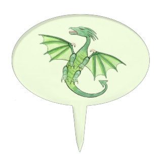 Winged Green Dragon   Simple Watercolor Painting Cake Toppers