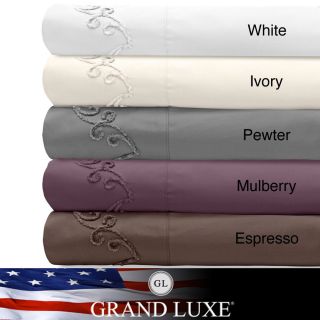 Veratex Grand Luxe 800 Thread Count Egyptian Cotton Sheet Set With Chenille Embroidered Scroll Design Espresso Size King