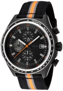 Fossil CH2732  Watches,Mens Chronograph Black Dial Black & Orange Grosgrain & Stainless Steel, Casual Fossil Quartz Watches