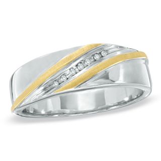 Accent Slant Ring in Sterling Silver with Gold Plate   Size 10   Zales