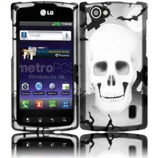 For LG Optimus M+ MS695 (Metro PCS) Bundle Phone Accessory   Gray Halloween Skull Designer Protector Hard Case Snap on Cover + SogaWireless Stylus Pen [SWG208] Cell Phones & Accessories
