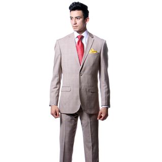 Zonettie By Ferrecci Mens Custom Slim Fit Tan Plaid Suit