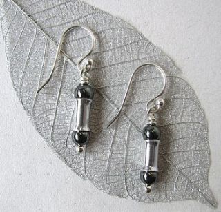 silver hematite drop earrings by louise mary designs
