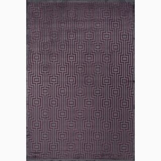 Hand made Geometric Pattern Gray/ Purple Silk/ Chenille Rug (7.6x9.6)