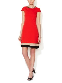 Cap Sleeve Dress with Embellished Neck by Tahari ASL