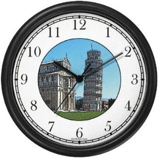 Leaning Tower of Pisa / Piza   Famous Landmarks Wall Clock by WatchBuddy Timepieces (Hunter Green Frame)  