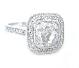 14K White Gold Cushion Cut Diamond Engagement Ring Bezel Set 2.75Ctw Jewelry