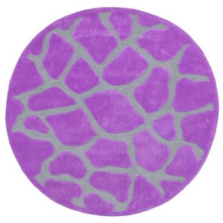 Hand Tufted Purple Animal Print Round Rug (79 X 79)