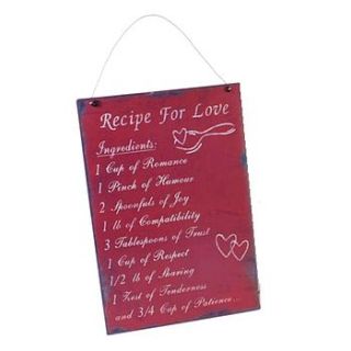 'love recipe' hanging sign by sleepyheads