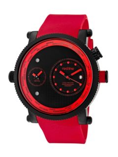 Mens Dual Timer Red Silicone Strap Watch by Red Line