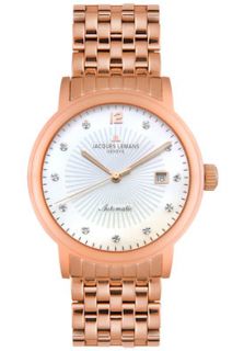 JACQUES LEMANS GU163F  Watches,Mens Geneve Diamond Rose Gold Plated Stainless Steel, Casual JACQUES LEMANS Automatic Watches