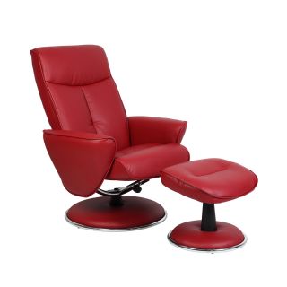 Comfort Red Bonded Leather Recliner Chair And Ottoman Set