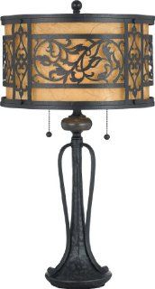 Quoizel Q704TK Aubrey 2 Light 28 1/2 Inch Table Lamp with Mottled Amber Parchment with Laser Cut metal Panels Shade, Mystic Black    