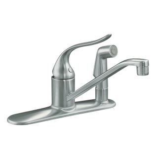KOHLER Coralais Brushed Chrome Low Arc Kitchen Faucet with Side Spray