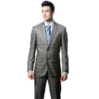 Zonettie By Ferrecci Mens Slim Fit Taupe Grey Plaid 2 piece Suit