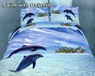 Swim with Dolphins, Twin 100% Cotton Teen Dorm Bed   Bed In A Bag