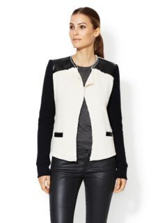 French Terry Open Jacket with Faux Leather Trim by Renvy