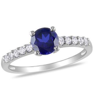 0mm Lab Created Sapphire and 1/4 CT. T.W. Diamond Ring in 10K White