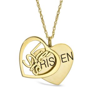 Lil Sis Double Heart Name Pendant in Sterling Silver with 14K Gold