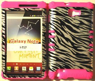 Hybrid Silicone Rubber Pink+ Cover Case Black&silver Zebra for At&t Samsung Galaxy Note I717 Cell Phones & Accessories