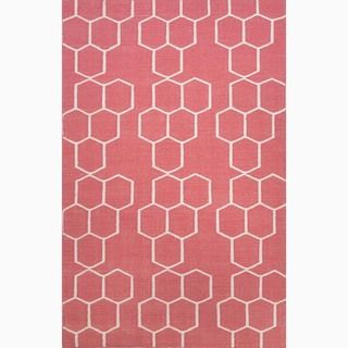 Handmade Geometric pattern Red/ Ivory Wool Easy care Rug (2 X 3)