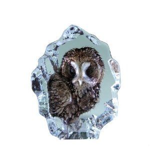 Mats Jonasson 2 3/10 Inch by 1 3/4 Inch Hand Etched Swedish Crystal Sculpture, Miniature Owl   Collectible Figurines