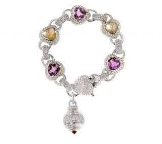 Judith Ripka Sterling 8 1/4 Gemstone & Diamonique Heart Bracelet —