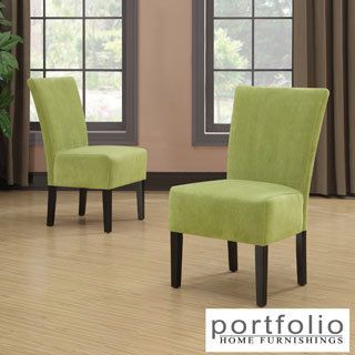 Portfolio Duet Emma Spring Green Velvet Upholstered Armless Chair (set Of 2)