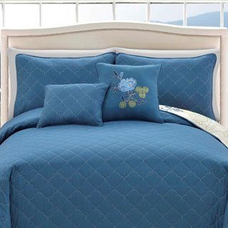 Preston Reversible Blue/green Floral 5 piece Quilt Set