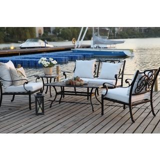 Caluco R Palace Deep Seating 4 piece Group With Sunbrella Canvas Natural Cushion Black Size 4 Piece Sets