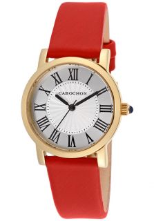 Cabochon 402S 05  Watches,Womens Dame Chic Silver Dial Red Genuine Leather, Casual Cabochon Quartz Watches